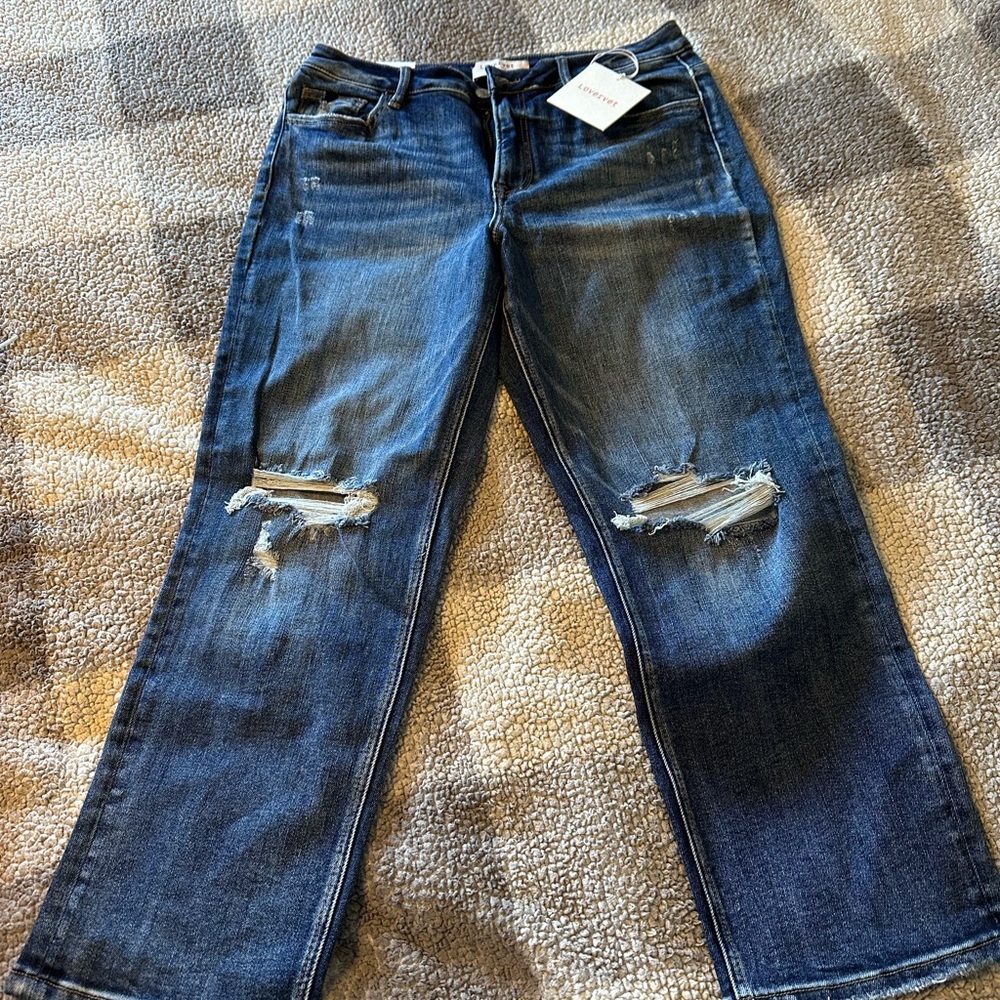 Stylish Distressed Straight Leg Jeans in Blue